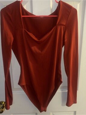 Amazon Rust Ribbed Long-Sleeve Bodysuit